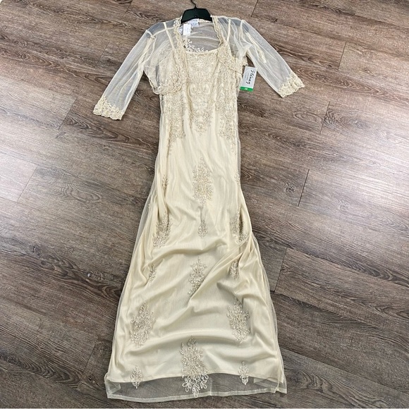 Stenay Dresses & Skirts - Vintage Stenay Maxi Dress 10 Cream Sheer Beaded Fairy Y2K Rayon Evening Gown